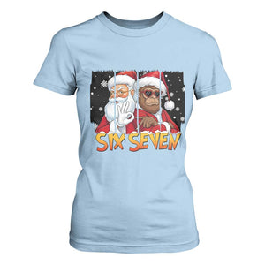 Six Seven Meme Santa Bigfoot T Shirt For Women 67 Viral Gen Alpha Slang Christmas Gift TS12 Light Blue Print Your Wear