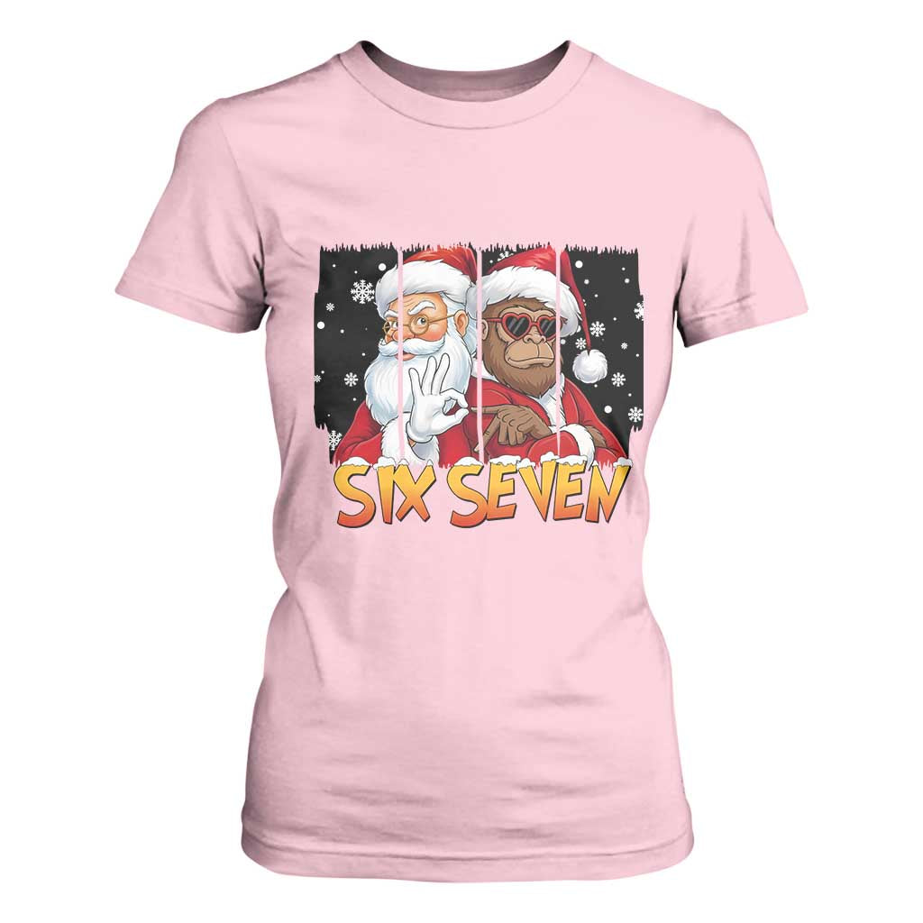 Six Seven Meme Santa Bigfoot T Shirt For Women 67 Viral Gen Alpha Slang Christmas Gift TS12 Light Pink Print Your Wear