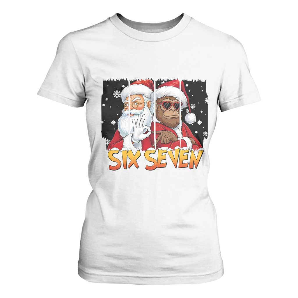 Six Seven Meme Santa Bigfoot T Shirt For Women 67 Viral Gen Alpha Slang Christmas Gift TS12 White Print Your Wear
