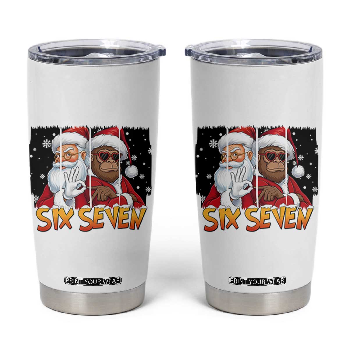 Six Seven Meme Santa Bigfoot Tumbler Cup 67 Viral Gen Alpha Slang Christmas Gift TS12 White Print Your Wear