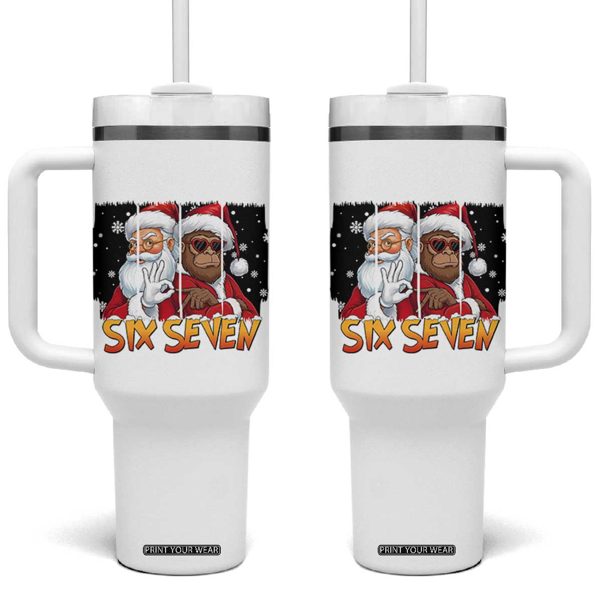 Six Seven Meme Santa Bigfoot Tumbler With Handle 67 Viral Gen Alpha Slang Christmas Gift TS12 One Size: 40 oz White Print Your Wear