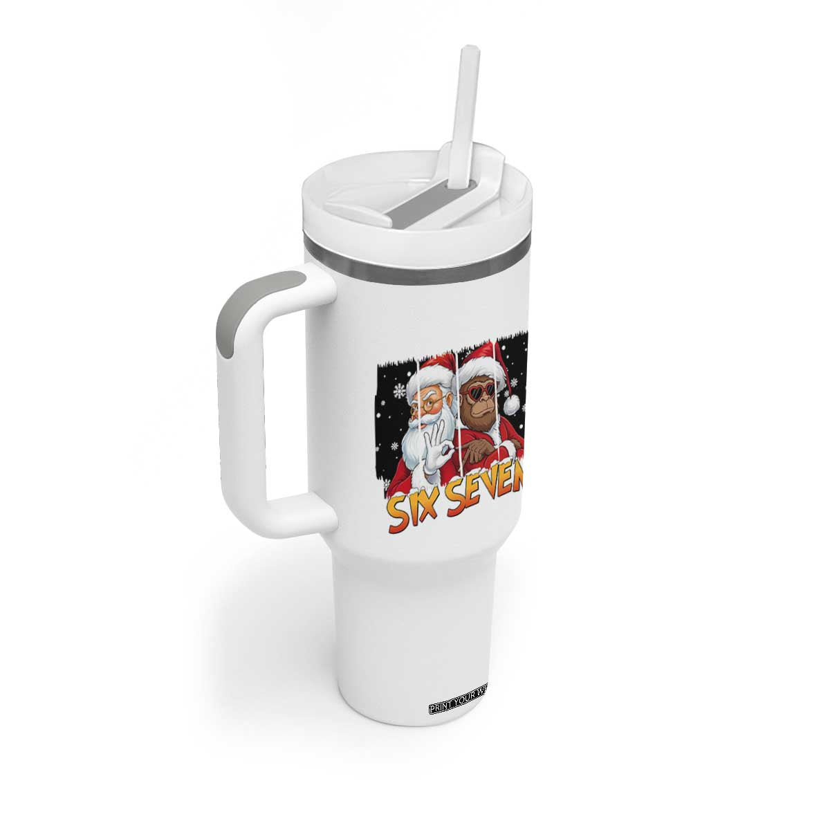 Six Seven Meme Santa Bigfoot Tumbler With Handle 67 Viral Gen Alpha Slang Christmas Gift TS12 Print Your Wear