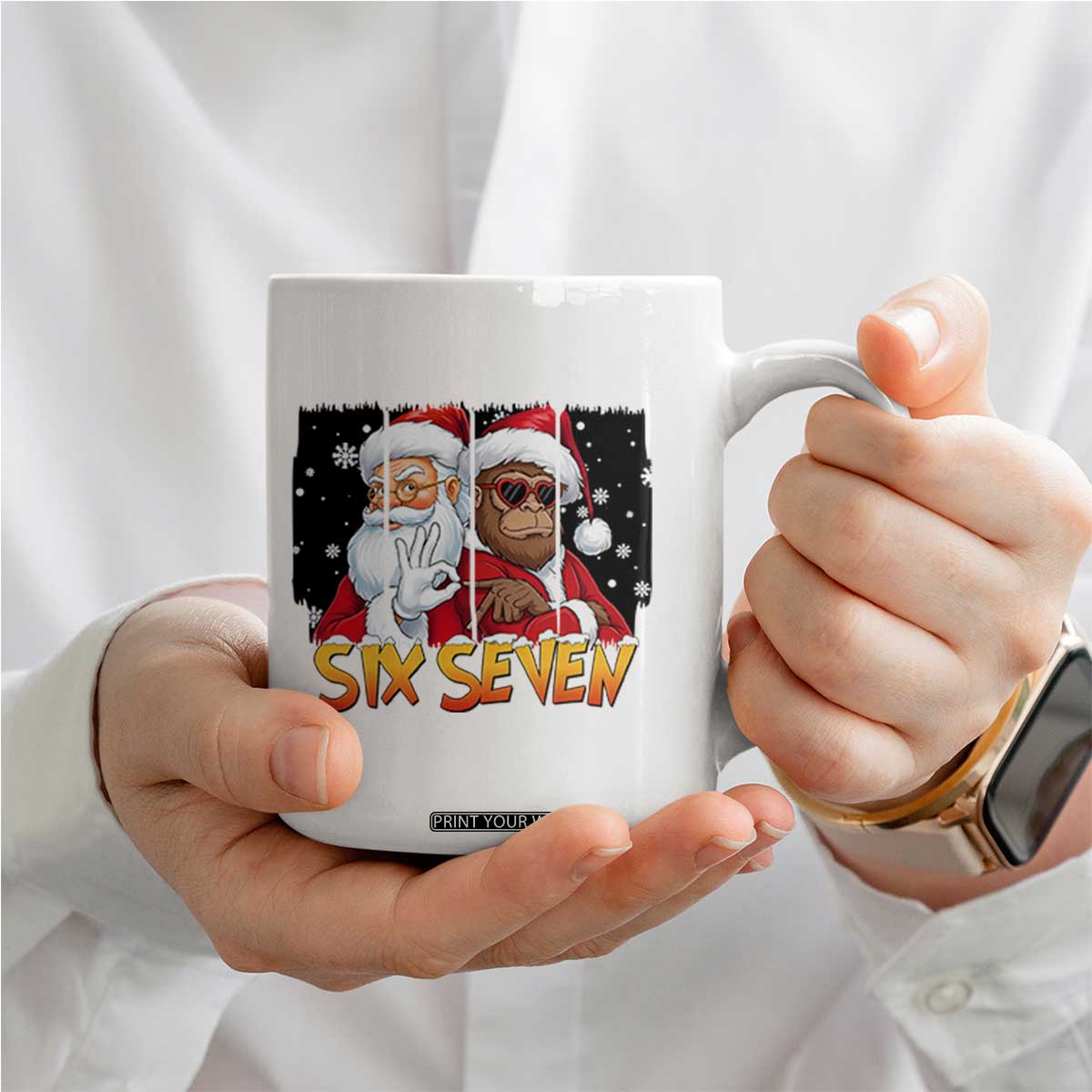 Six Seven Meme Santa Bigfoot Coffee Mug 67 Viral Gen Alpha Slang Christmas Gift TS12 Print Your Wear