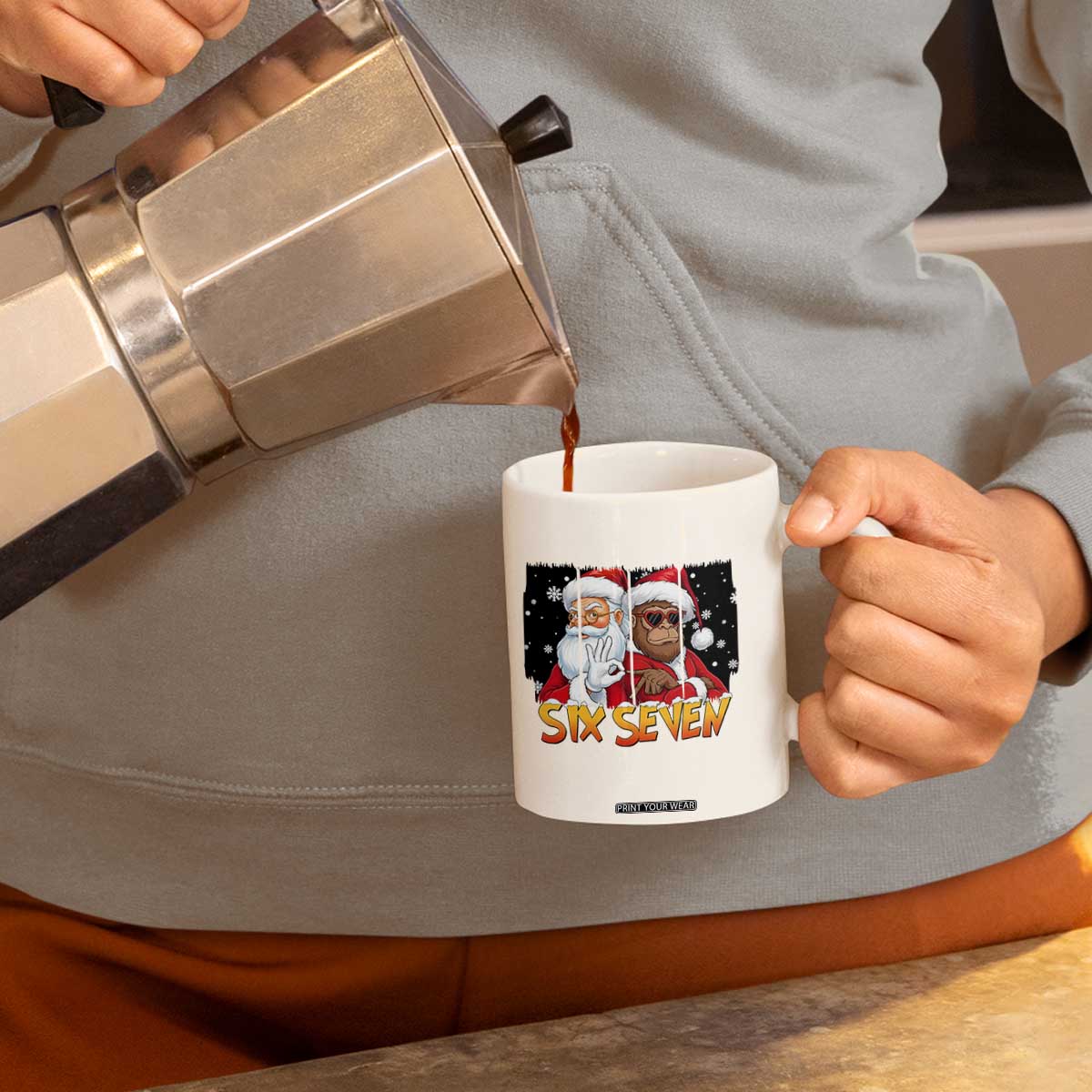 Six Seven Meme Santa Bigfoot Coffee Mug 67 Viral Gen Alpha Slang Christmas Gift TS12 Print Your Wear