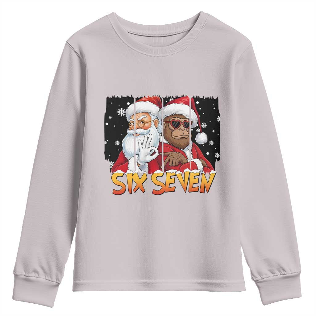 Six Seven Meme Santa Bigfoot Youth Sweatshirt 67 Viral Gen Alpha Slang Christmas Gift TS12 Ice Gray Print Your Wear