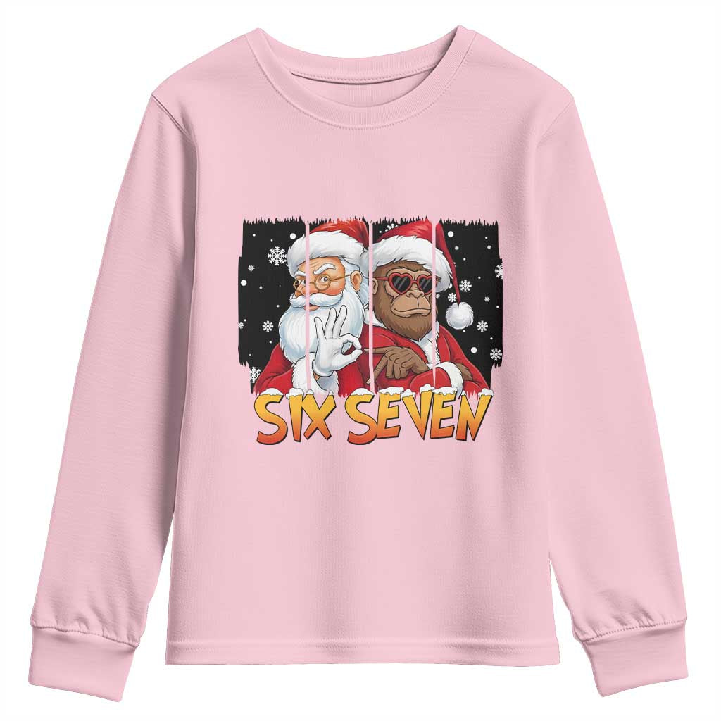 Six Seven Meme Santa Bigfoot Youth Sweatshirt 67 Viral Gen Alpha Slang Christmas Gift TS12 Light Pink Print Your Wear