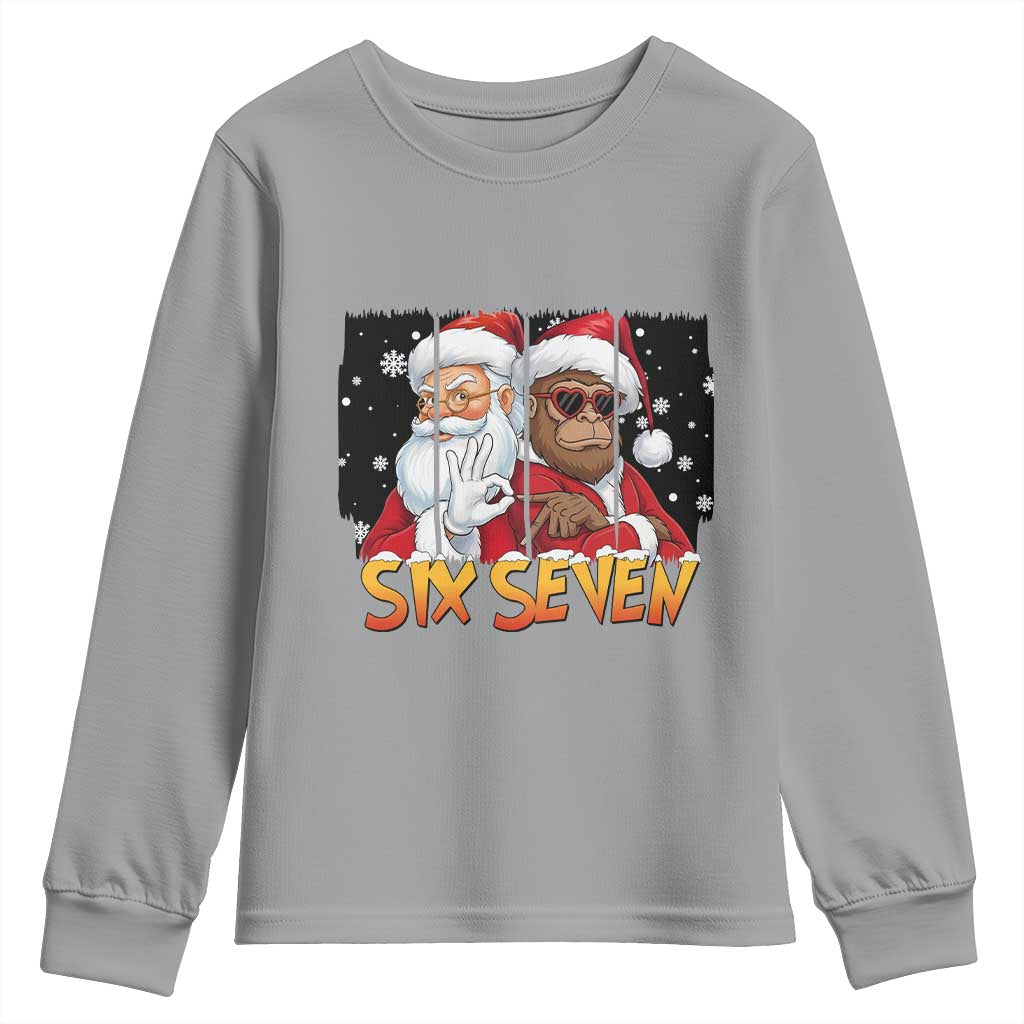 Six Seven Meme Santa Bigfoot Youth Sweatshirt 67 Viral Gen Alpha Slang Christmas Gift TS12 Sport Gray Print Your Wear
