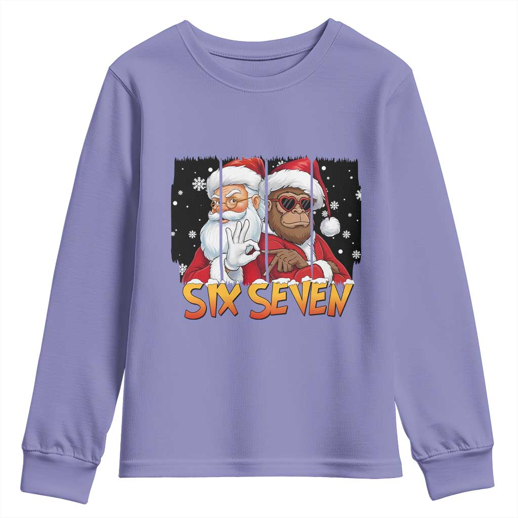 Six Seven Meme Santa Bigfoot Youth Sweatshirt 67 Viral Gen Alpha Slang Christmas Gift TS12 Violet Print Your Wear