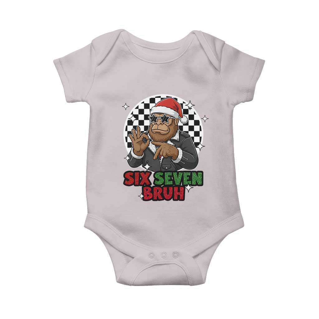 Biker Santa Six Seven Bruh Baby Onesie Christmas Gift For Gen Z TS12 Ice Gray Print Your Wear
