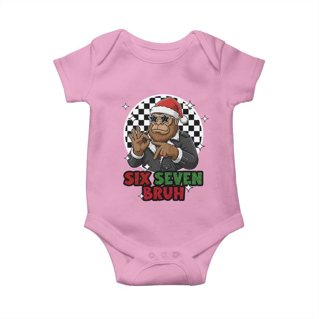 Biker Santa Six Seven Bruh Baby Onesie Christmas Gift For Gen Z TS12 Light Pink Print Your Wear
