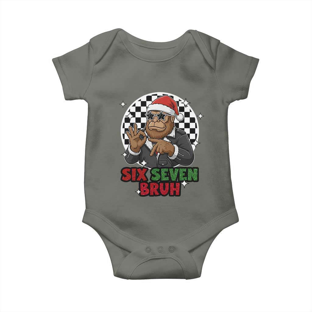 Biker Santa Six Seven Bruh Baby Onesie Christmas Gift For Gen Z TS12 Military Green Print Your Wear