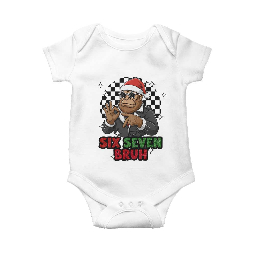 Biker Santa Six Seven Bruh Baby Onesie Christmas Gift For Gen Z TS12 White Print Your Wear