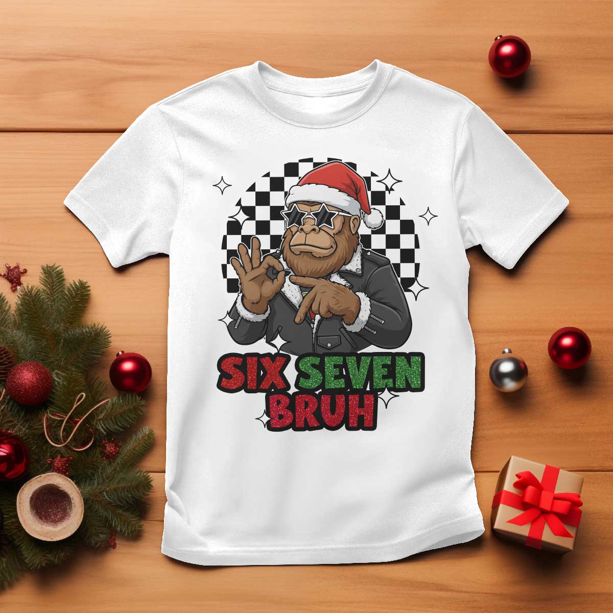 Biker Santa Six Seven Bruh T Shirt Christmas Gift For Gen Z TS12 White Print Your Wear