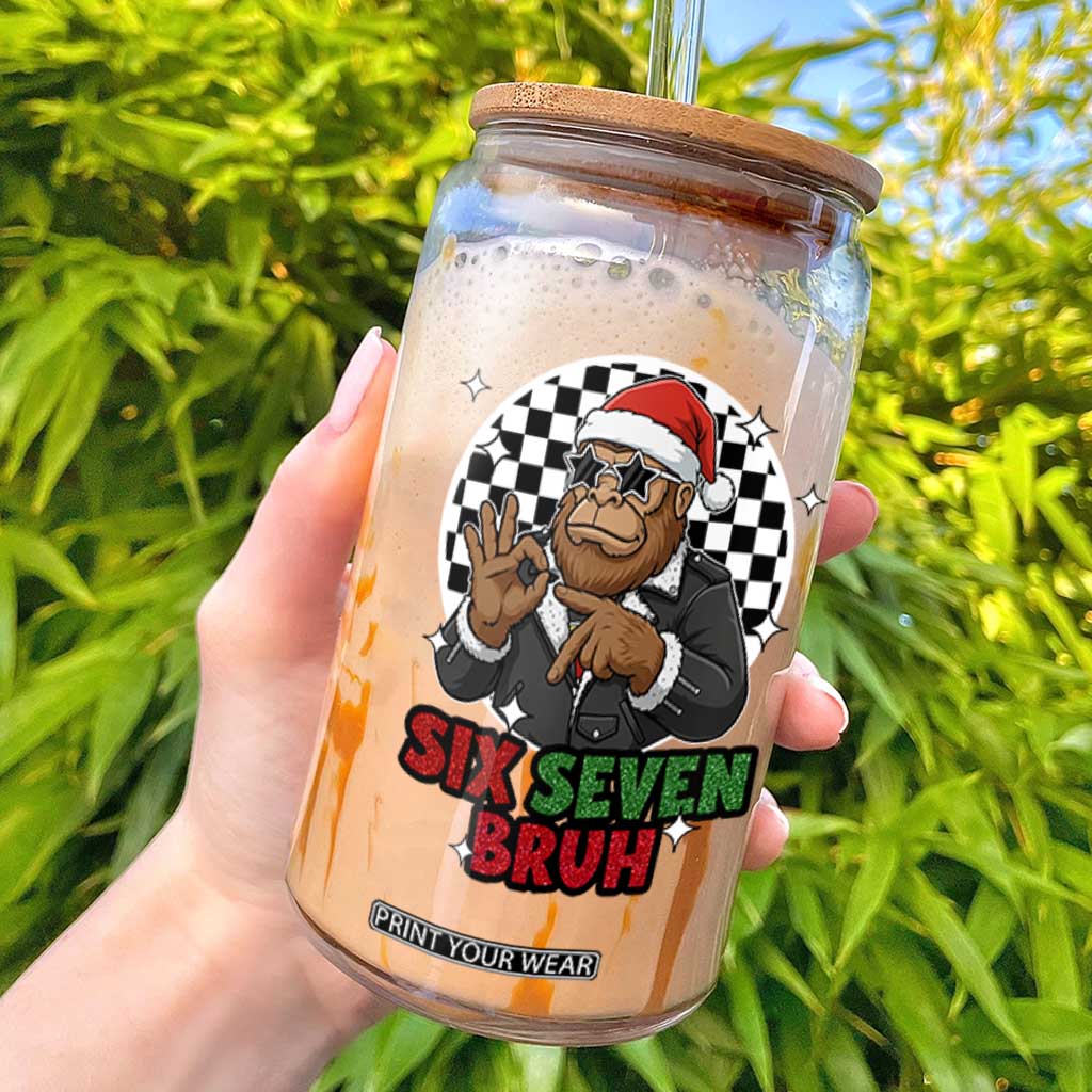 Biker Santa Six Seven Bruh Glass Can Christmas Gift For Gen Z TS12 White Print Your Wear