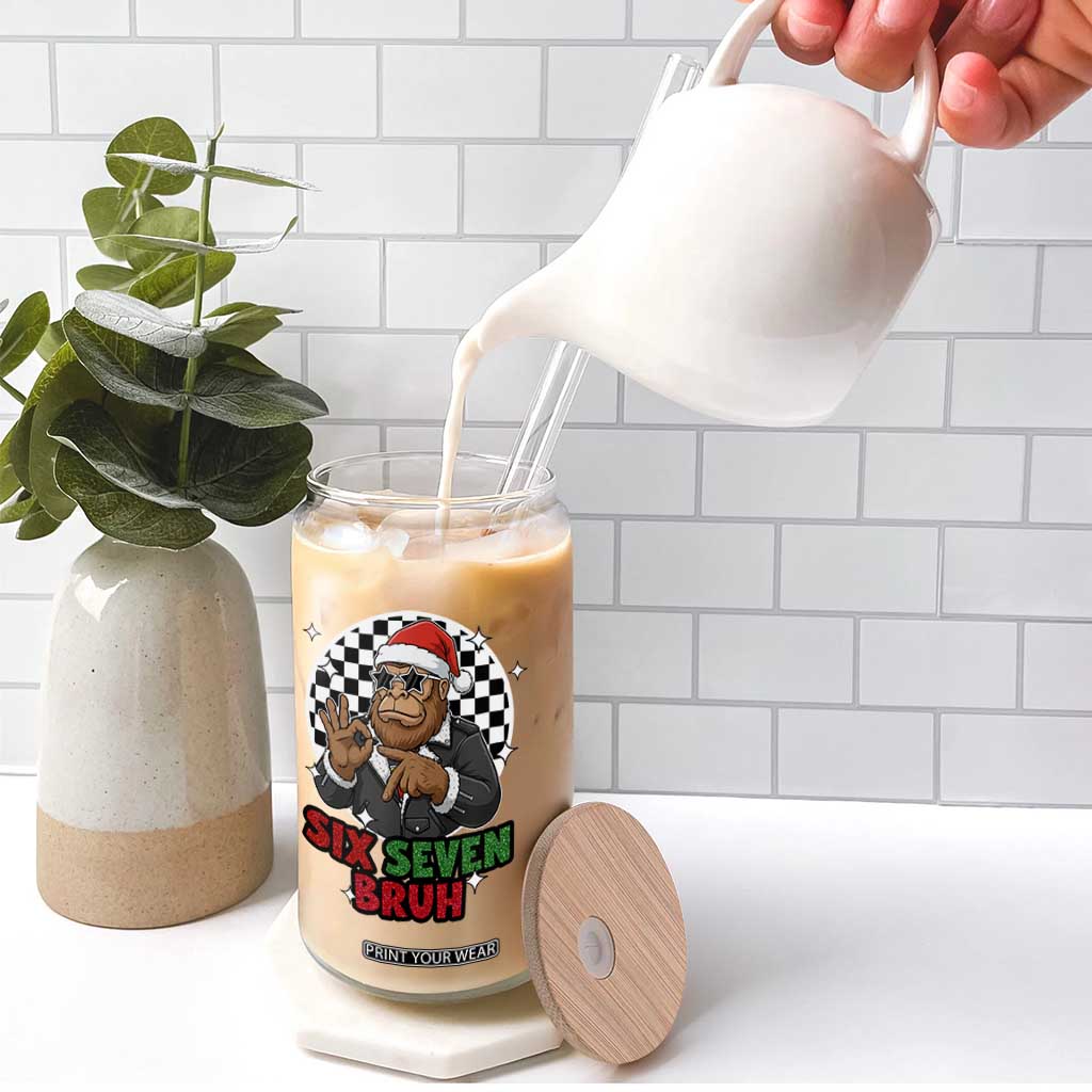 Biker Santa Six Seven Bruh Glass Can Christmas Gift For Gen Z TS12 Print Your Wear