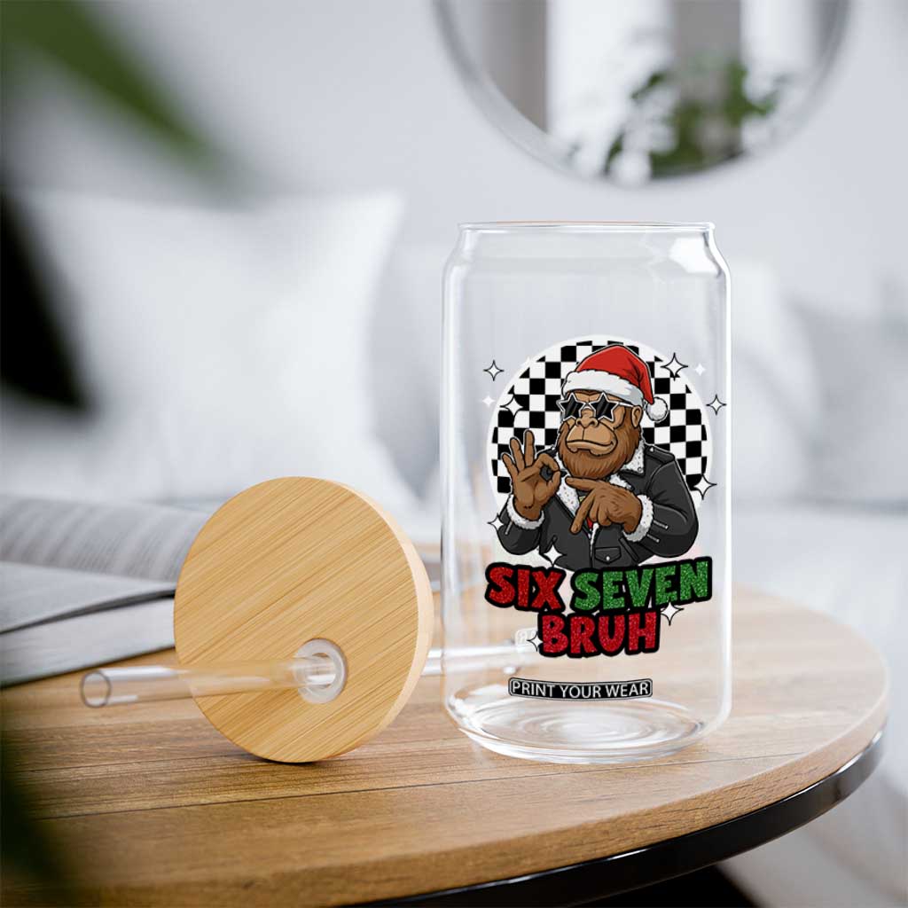 Biker Santa Six Seven Bruh Glass Can Christmas Gift For Gen Z TS12 Print Your Wear
