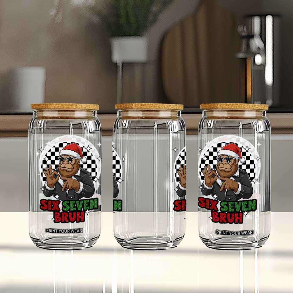 Biker Santa Six Seven Bruh Glass Can Christmas Gift For Gen Z TS12 Print Your Wear