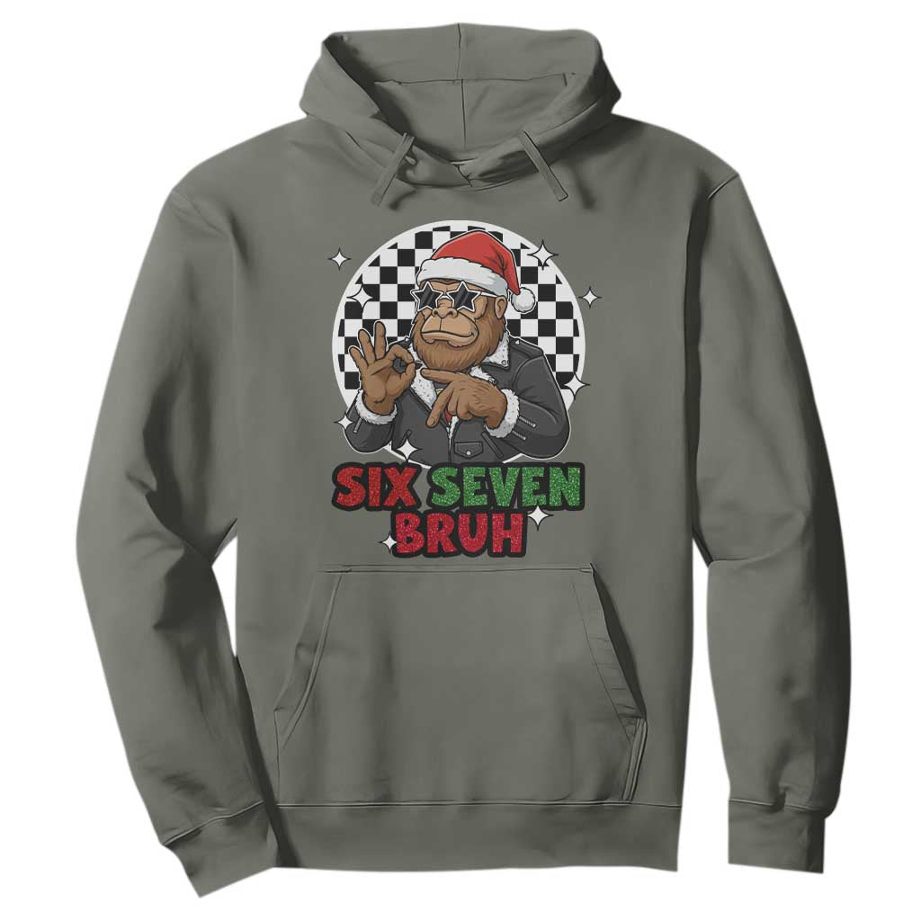Biker Santa Six Seven Bruh Hoodie Christmas Gift For Gen Z TS12 Military Green Print Your Wear