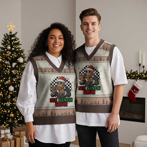 Biker Santa Six Seven Bruh V-Neck Knit Sweater Vest Xmas Gift For Gen Z TS12 Mocha Mousse Print Your Wear