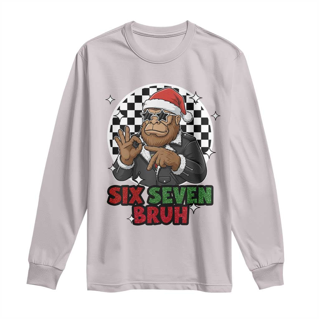 Biker Santa Six Seven Bruh Long Sleeve Shirt Christmas Gift For Gen Z TS12 Ice Gray Print Your Wear