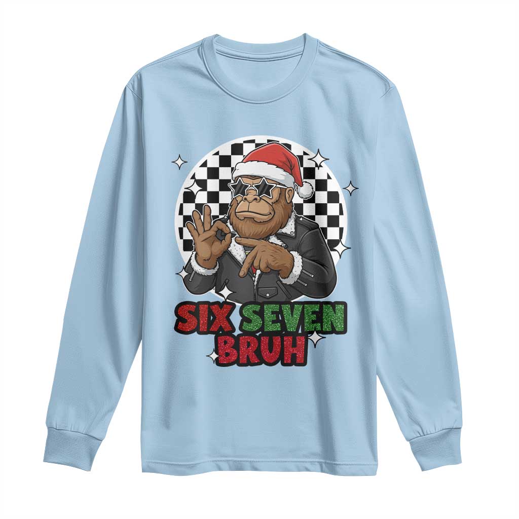 Biker Santa Six Seven Bruh Long Sleeve Shirt Christmas Gift For Gen Z TS12 Light Blue Print Your Wear
