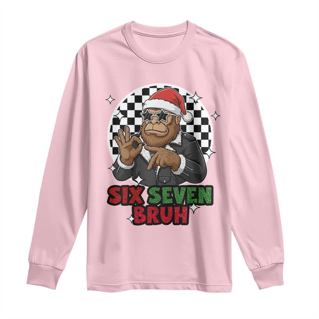 Biker Santa Six Seven Bruh Long Sleeve Shirt Christmas Gift For Gen Z TS12 Light Pink Print Your Wear