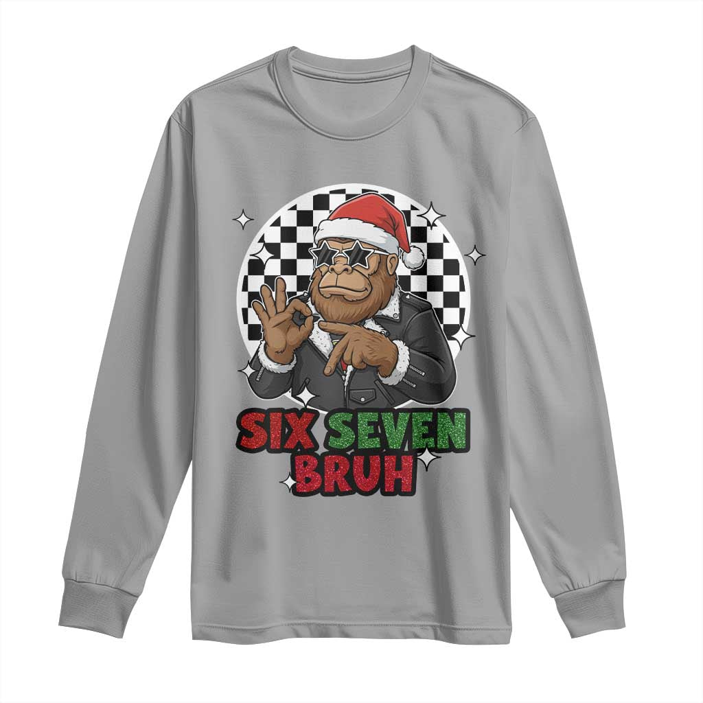 Biker Santa Six Seven Bruh Long Sleeve Shirt Christmas Gift For Gen Z TS12 Sport Gray Print Your Wear