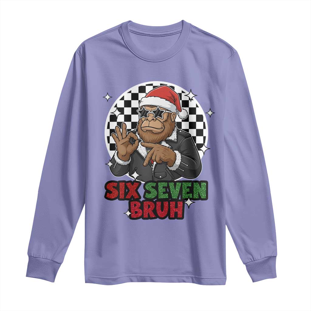 Biker Santa Six Seven Bruh Long Sleeve Shirt Christmas Gift For Gen Z TS12 Violet Print Your Wear
