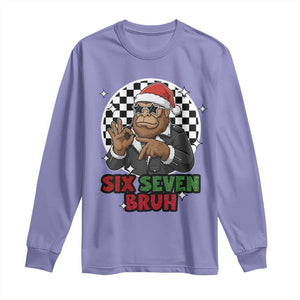 Biker Santa Six Seven Bruh Long Sleeve Shirt Christmas Gift For Gen Z TS12 Violet Print Your Wear
