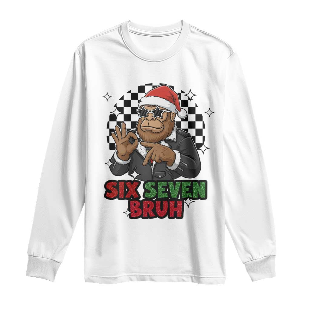 Biker Santa Six Seven Bruh Long Sleeve Shirt Christmas Gift For Gen Z TS12 White Print Your Wear