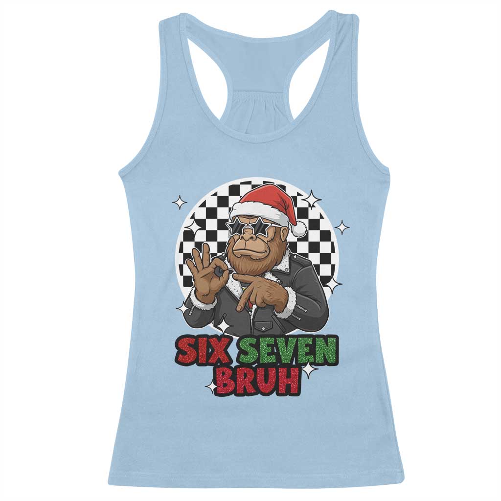 Biker Santa Six Seven Bruh Racerback Tank Top Christmas Gift For Gen Z TS12 Light Blue Print Your Wear