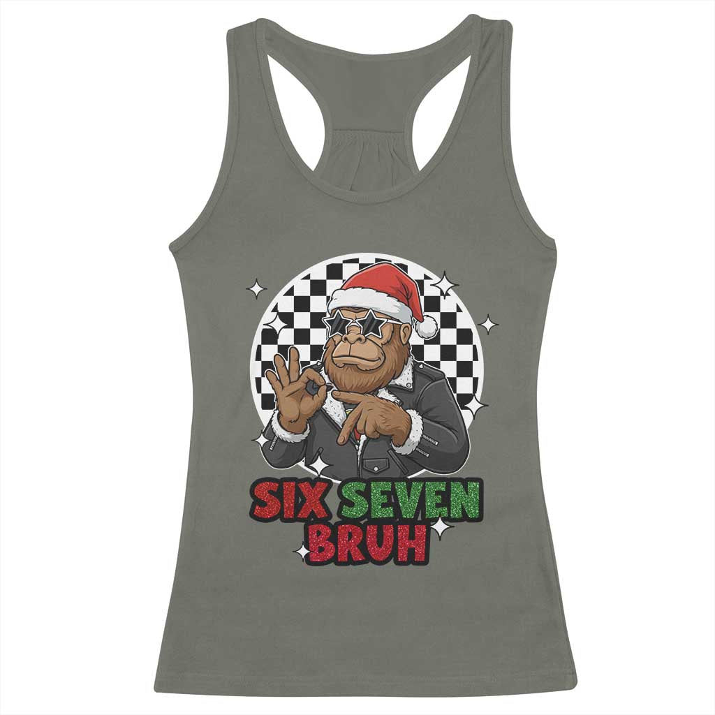 Biker Santa Six Seven Bruh Racerback Tank Top Christmas Gift For Gen Z TS12 Military Green Print Your Wear