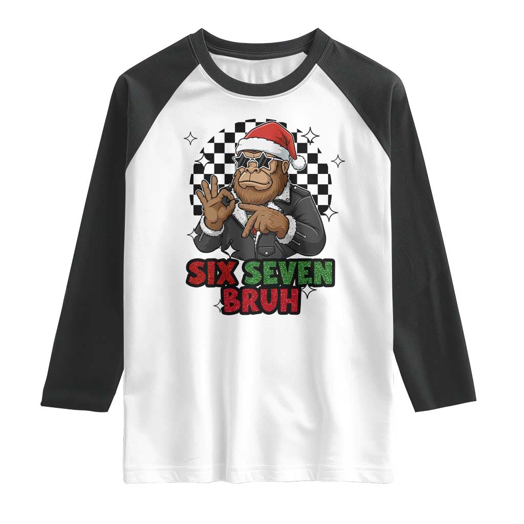 Biker Santa Six Seven Bruh Raglan Shirt Christmas Gift For Gen Z TS12 White Black Print Your Wear