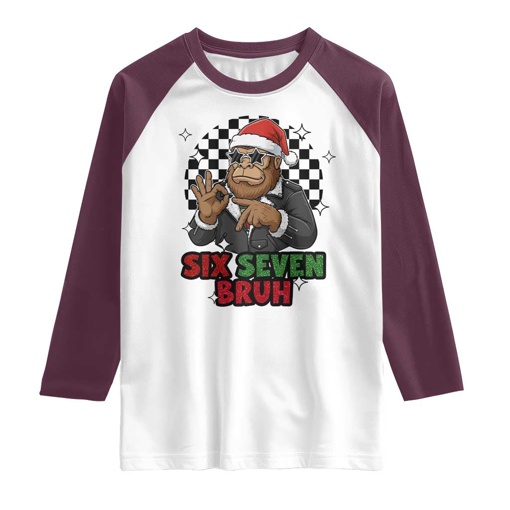 Biker Santa Six Seven Bruh Raglan Shirt Christmas Gift For Gen Z TS12 White Maroon Print Your Wear
