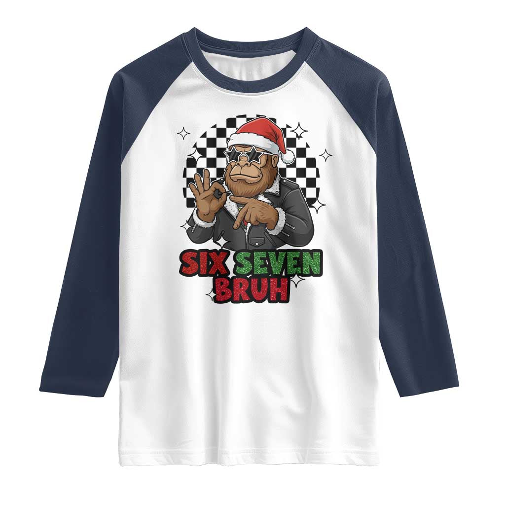 Biker Santa Six Seven Bruh Raglan Shirt Christmas Gift For Gen Z TS12 White Navy Print Your Wear