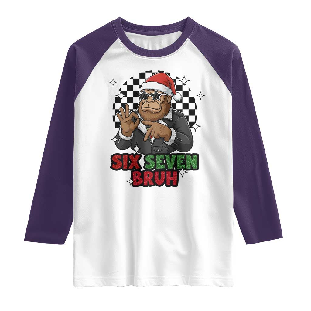 Biker Santa Six Seven Bruh Raglan Shirt Christmas Gift For Gen Z TS12 White Purple Print Your Wear