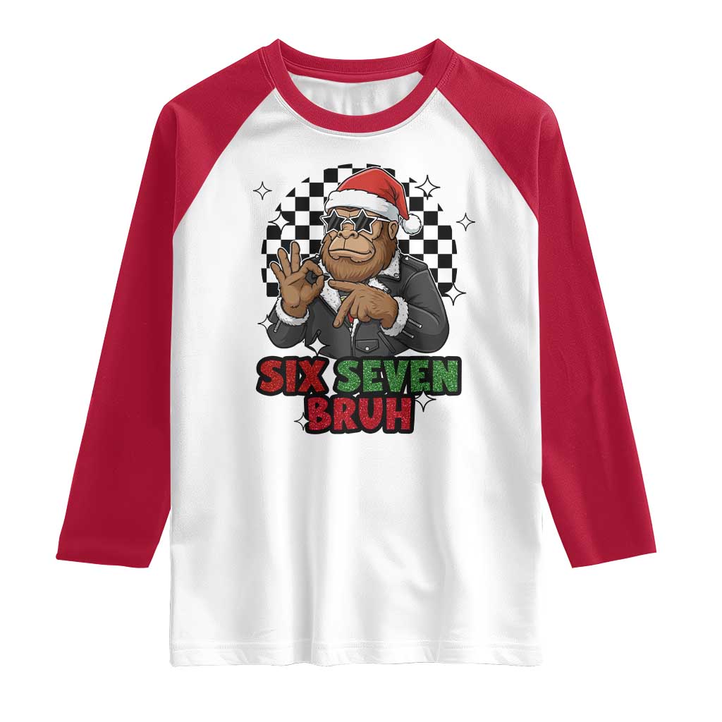 Biker Santa Six Seven Bruh Raglan Shirt Christmas Gift For Gen Z TS12 White Red Print Your Wear