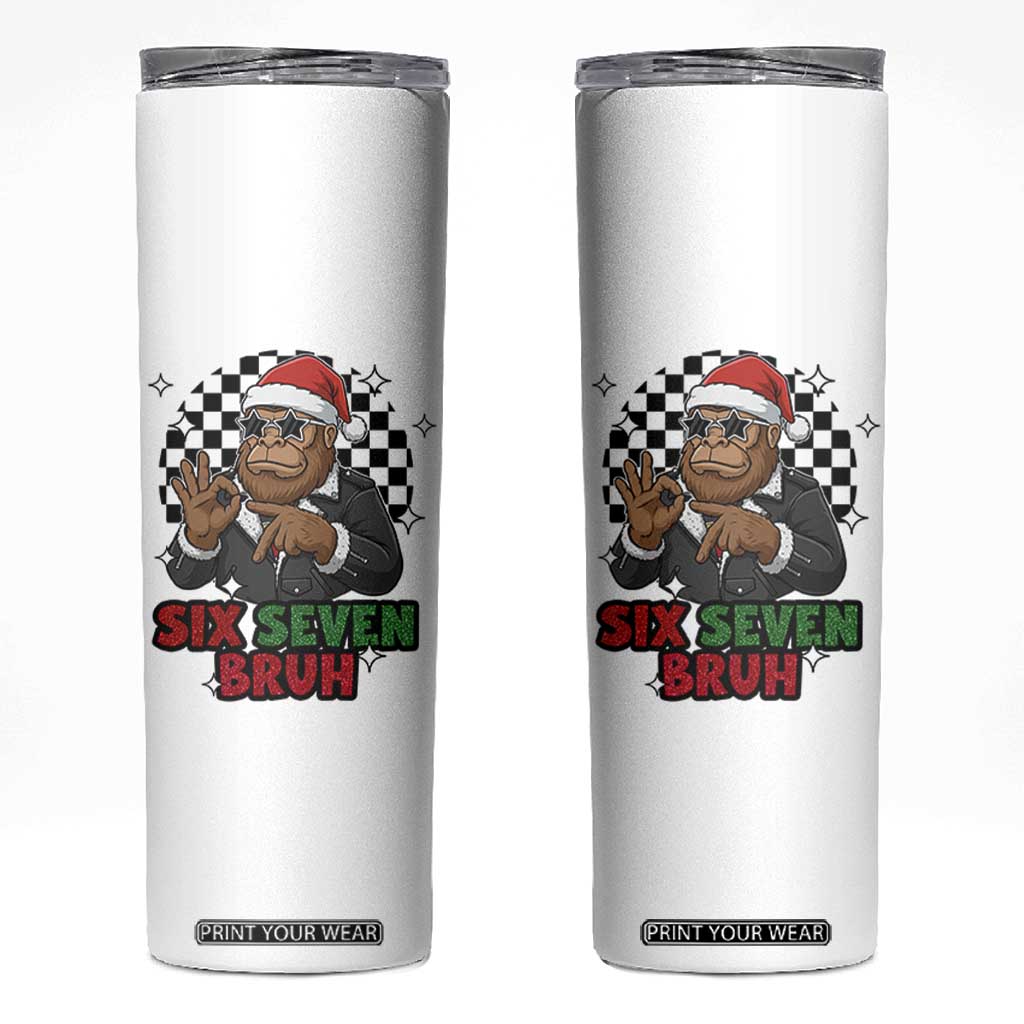 Biker Santa Six Seven Bruh Skinny Tumbler Christmas Gift For Gen Z TS12 White Print Your Wear
