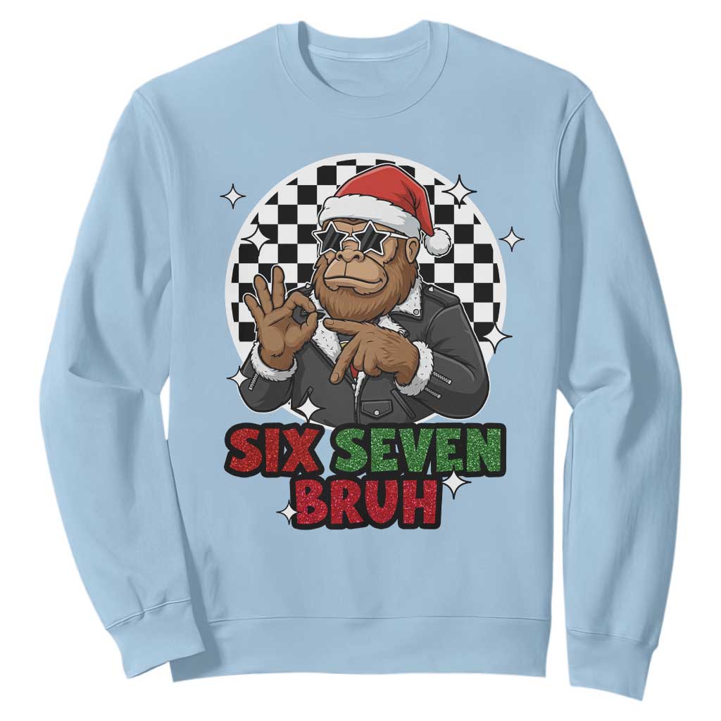 Biker Santa Six Seven Bruh Sweatshirt Christmas Gift For Gen Z TS12 Light Blue Print Your Wear