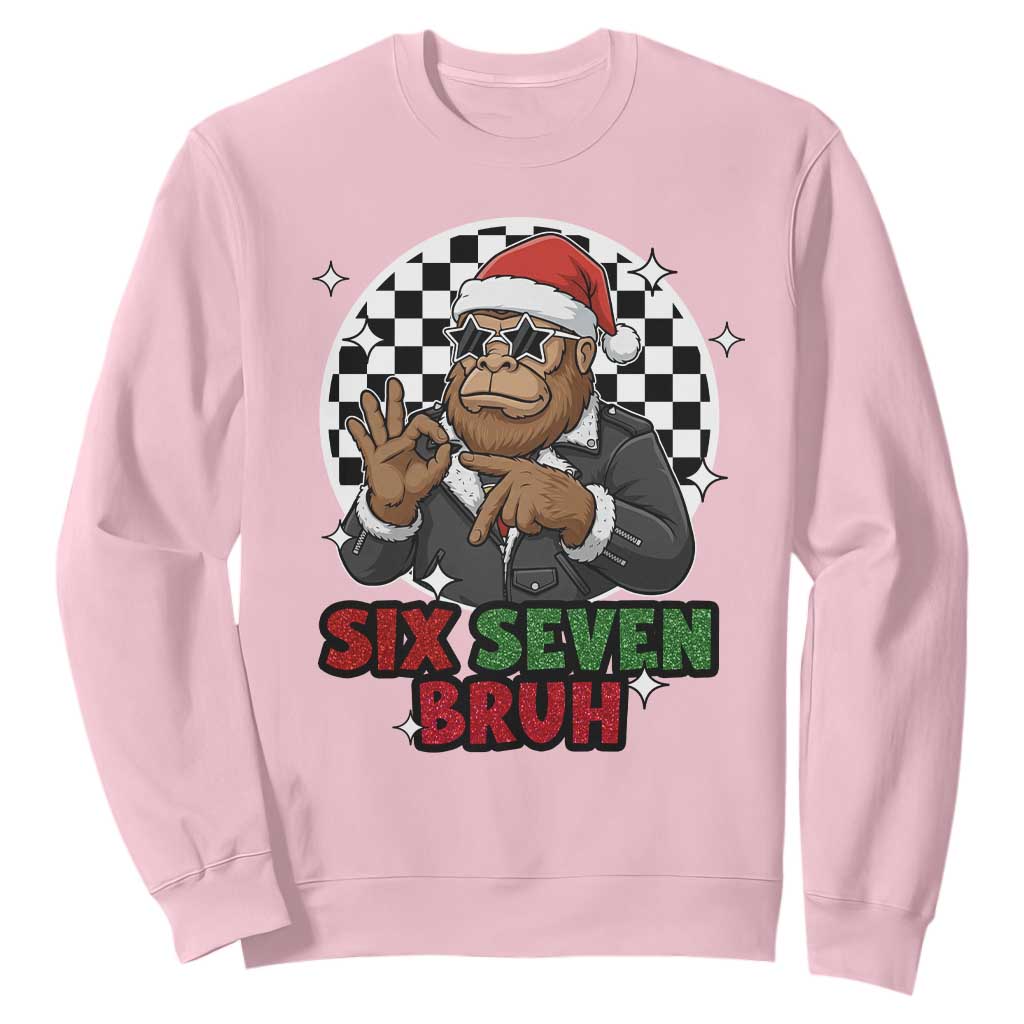Biker Santa Six Seven Bruh Sweatshirt Christmas Gift For Gen Z TS12 Light Pink Print Your Wear