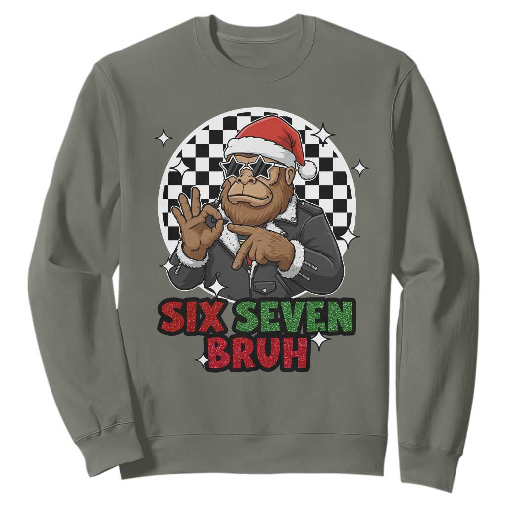 Biker Santa Six Seven Bruh Sweatshirt Christmas Gift For Gen Z TS12 Military Green Print Your Wear