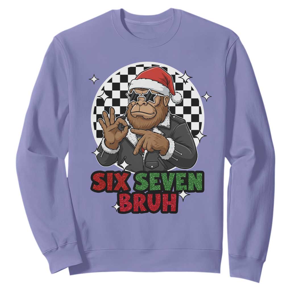 Biker Santa Six Seven Bruh Sweatshirt Christmas Gift For Gen Z TS12 Violet Print Your Wear