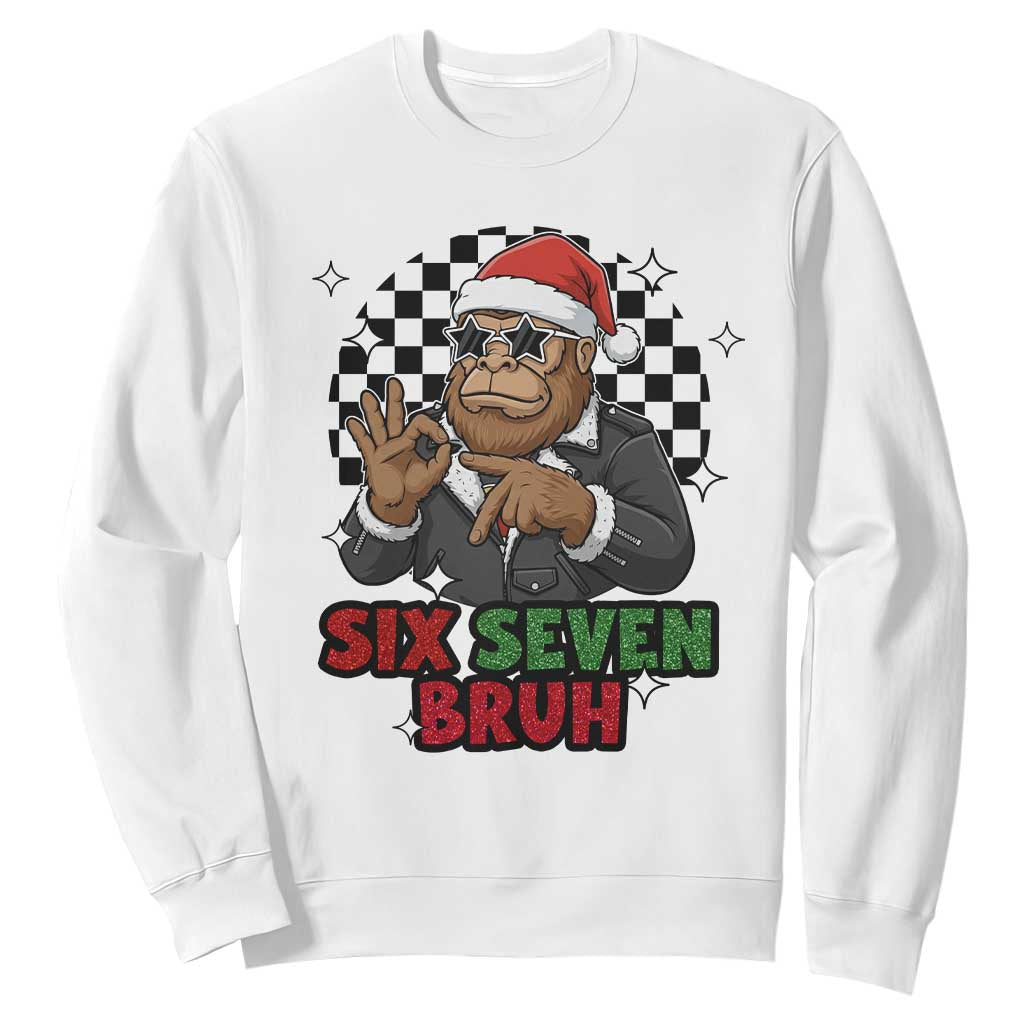 Biker Santa Six Seven Bruh Sweatshirt Christmas Gift For Gen Z TS12 White Print Your Wear