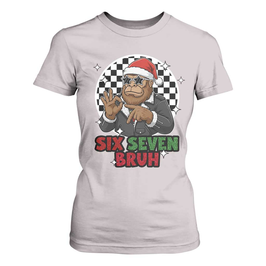 Biker Santa Six Seven Bruh T Shirt For Women Christmas Gift For Gen Z TS12 Ice Gray Print Your Wear