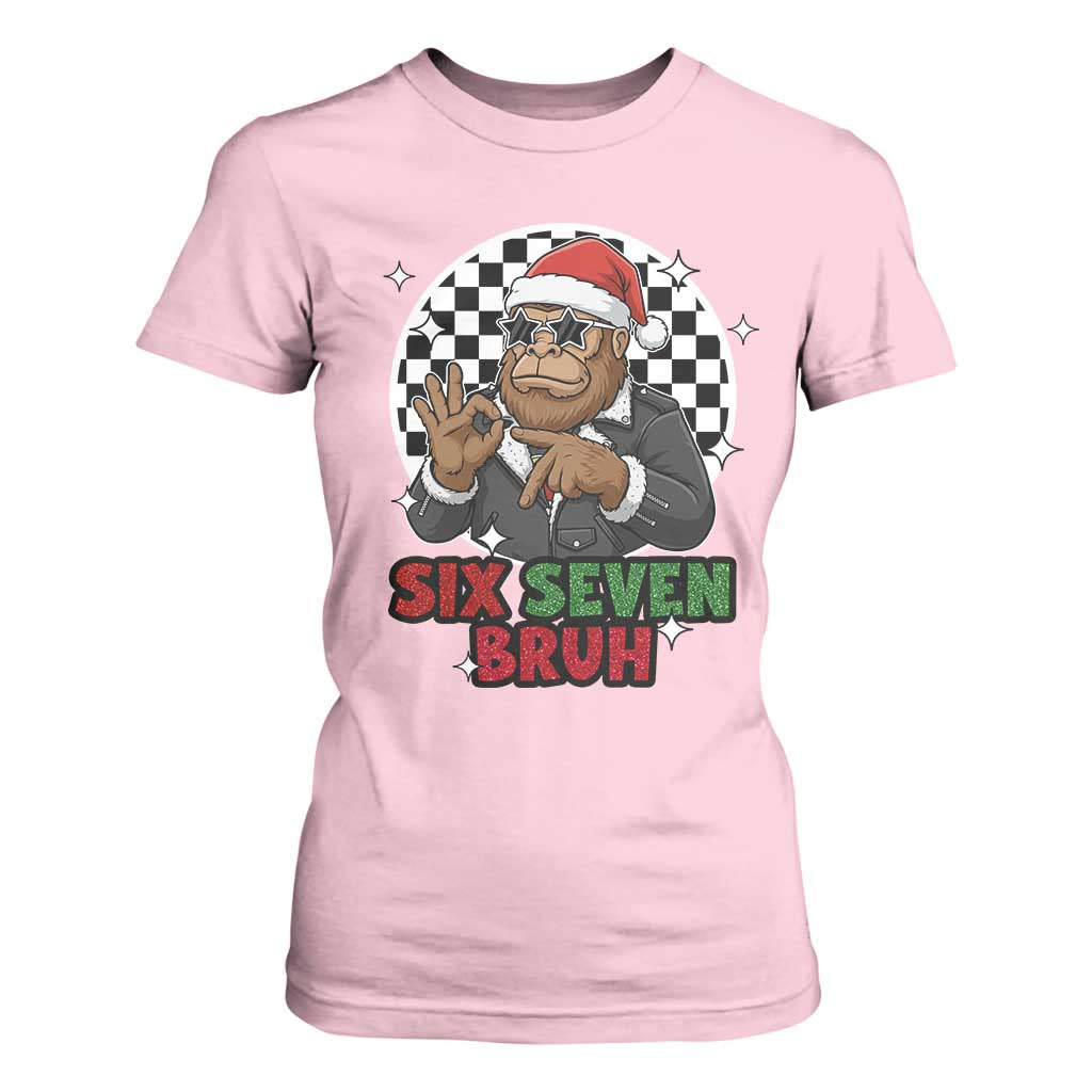 Biker Santa Six Seven Bruh T Shirt For Women Christmas Gift For Gen Z TS12 Light Pink Print Your Wear