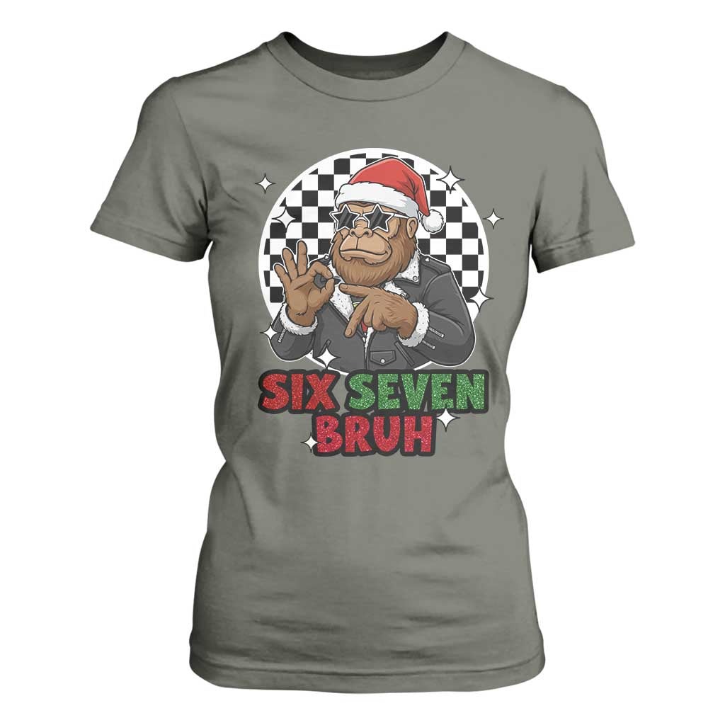 Biker Santa Six Seven Bruh T Shirt For Women Christmas Gift For Gen Z TS12 Military Green Print Your Wear