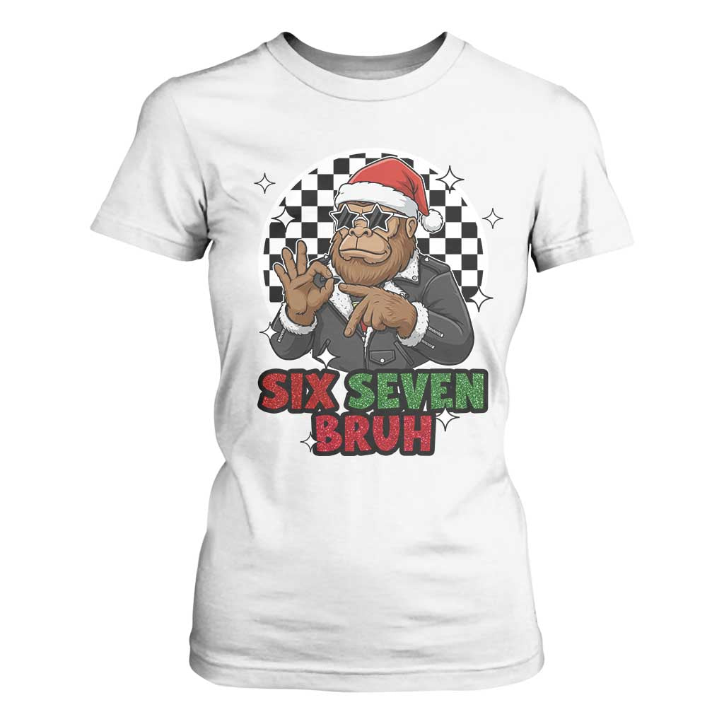 Biker Santa Six Seven Bruh T Shirt For Women Christmas Gift For Gen Z TS12 White Print Your Wear