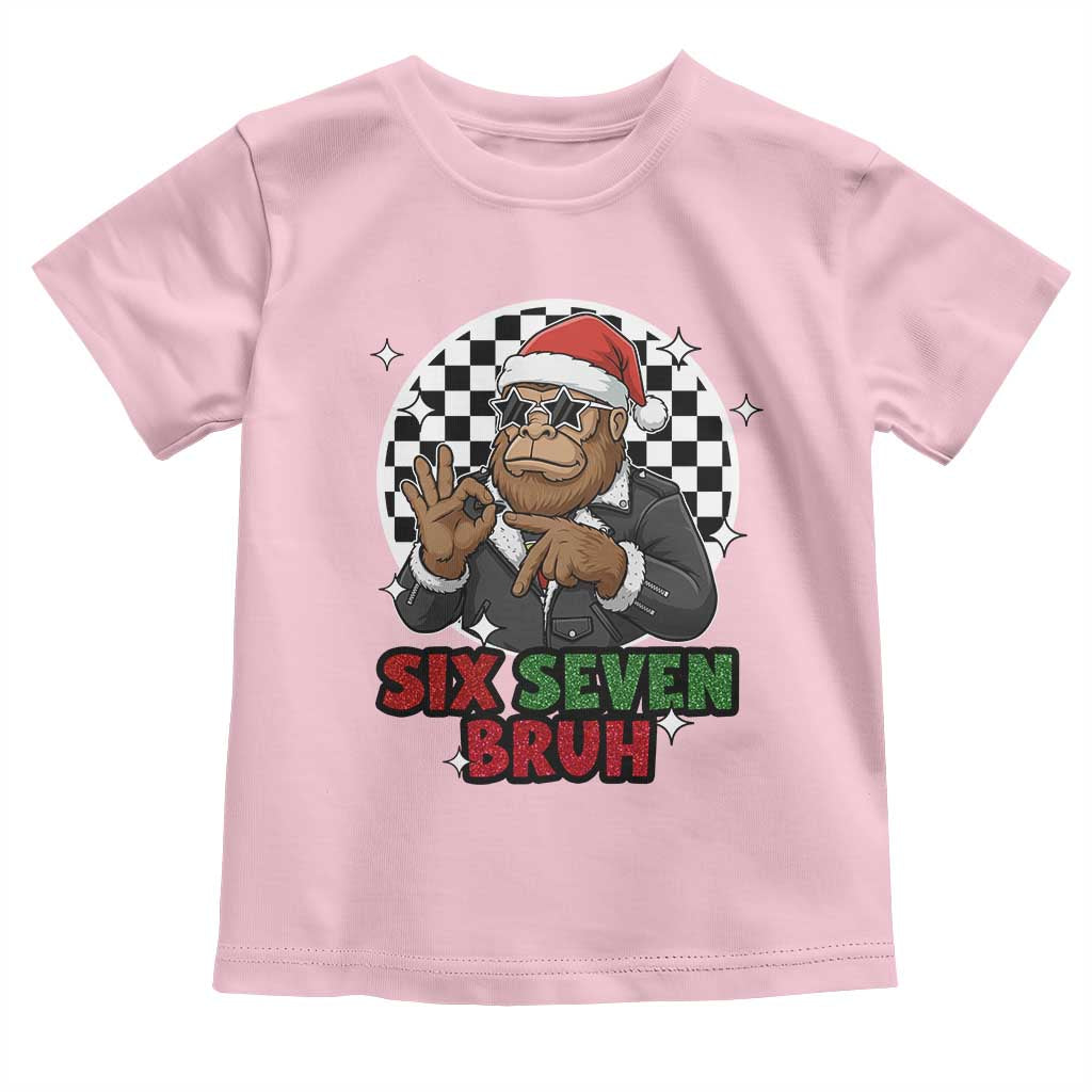 Biker Santa Six Seven Bruh Toddler T Shirt Christmas Gift For Gen Z TS12 Light Pink Print Your Wear