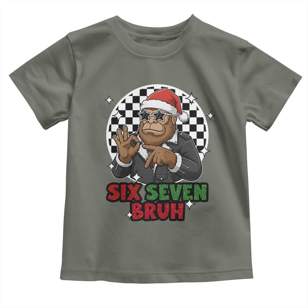 Biker Santa Six Seven Bruh Toddler T Shirt Christmas Gift For Gen Z TS12 Military Green Print Your Wear
