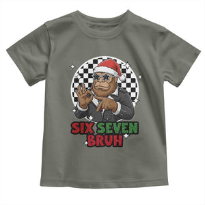 Biker Santa Six Seven Bruh Toddler T Shirt Christmas Gift For Gen Z TS12 Military Green Print Your Wear